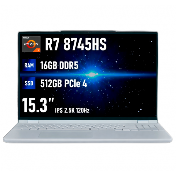 Игровой ноутбук Mechrevo Forza 15X, Ryzen 7 8745HS, Radeon 780M, 16GB/1TB, 15.3" IPS 2.5K 120Hz 100% sRGB, Windows 11