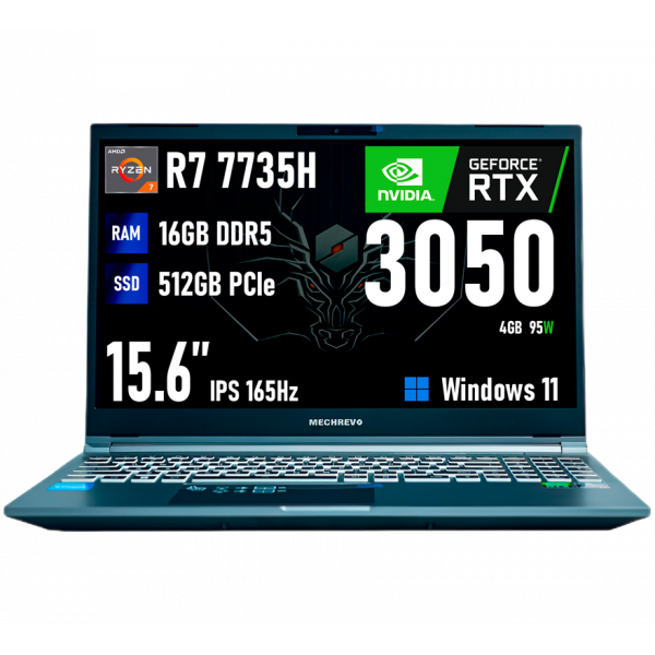 Игровой ноутбук Mechrevo 15K, Ryzen 7 7735H, RTX 3050, 16GB/512GB, 15.6" IPS FHD 165Hz, Windows 11, русская клавиатура