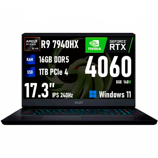Игровой ноутбук MSI Alpha 17, AMD Ryzen 9 7940HX, RTX 4060, 16ГБ DDR5 1ТБ, 17.3" 2.5K 240 Гц, Win 11, русская клавиатура