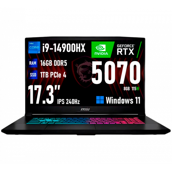 Игровой ноутбук MSI Katana 17HX, Core i9-14900HX, RTX 5070, 16ГБ/1ТБ, 17.3" IPS QHD 240Hz, Windows 11, RU клавиатура
